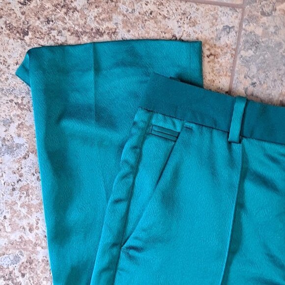 The Kooples Size XS Emerald Satin Cropped Pants Straight Leg Front Pockets NWT - Picture 3 of 15